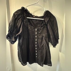 Free People Black Ruffled Blouse